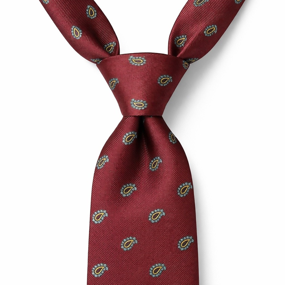 Vtg Rivetz of Boston Silk Tie OS Burgundy Paisley Hand Block Printed English